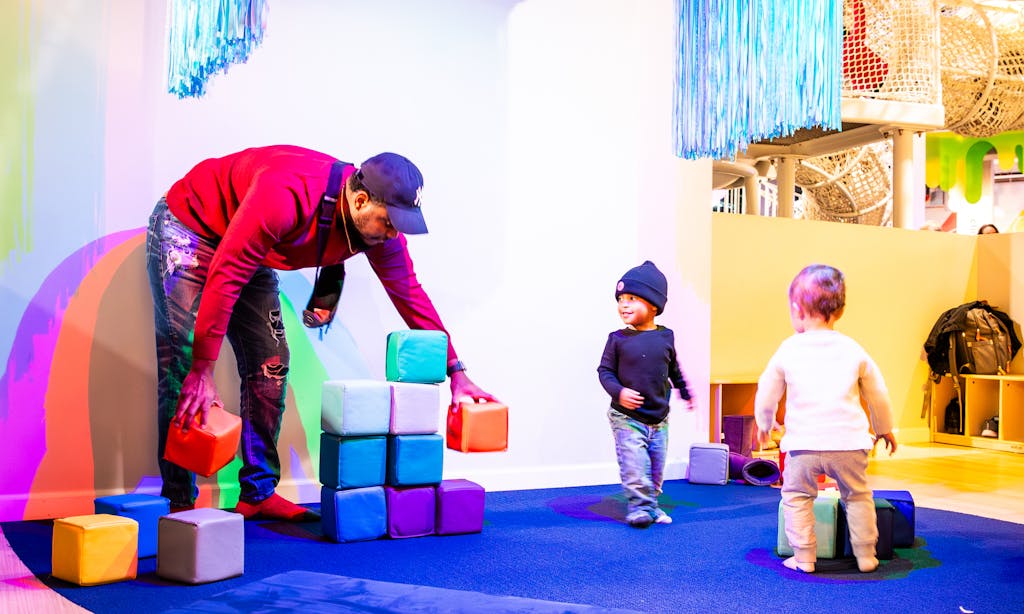 Children playing with soft blocks in the Little Dreamers exhibit